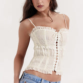 Elfenbeinfarbenes Plissee-Top mit Pailletten